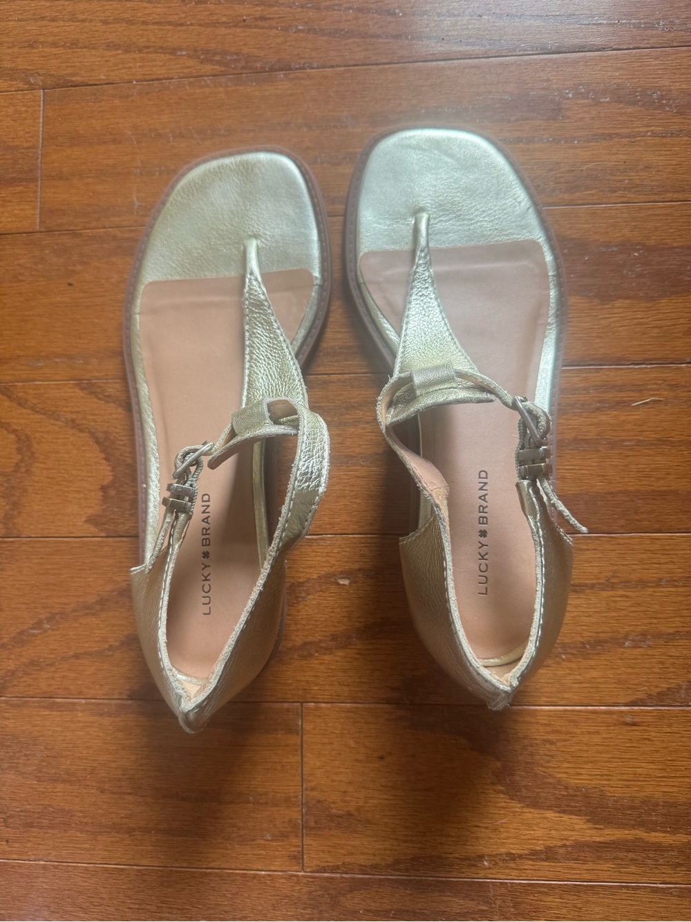 Lucky Brand Metallic Gold T-Strap Sandals